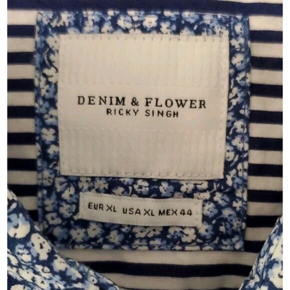 Men's XL Denim & Flowers Blue White Floral Button-down Shortsleeved Shirt Tags - Picture 5 of 15